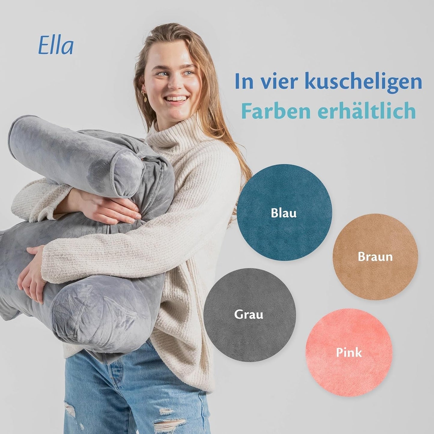Ella Lesekissen für Bett und Sofa mit abnehmbarer Nackenrolle – Rückenkissen fürs Bett – Lesekissen aus Memory-Schaum mit Armlehnen, ideal zum Lesen, Fernsehen, Entspannen oder als Rückenstütze – Grau
