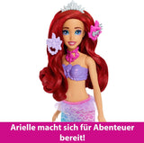Mattel Disney Princess Toys, Make-up-Muschel Meerjungfrau Arielle Modepuppe mit abnehmbarem Schwanz, Schminktisch mit 5 wiederholbaren Pop-up-Überraschungen und 5 Zubehörteilen, JBF86 Naty Shop Dolls