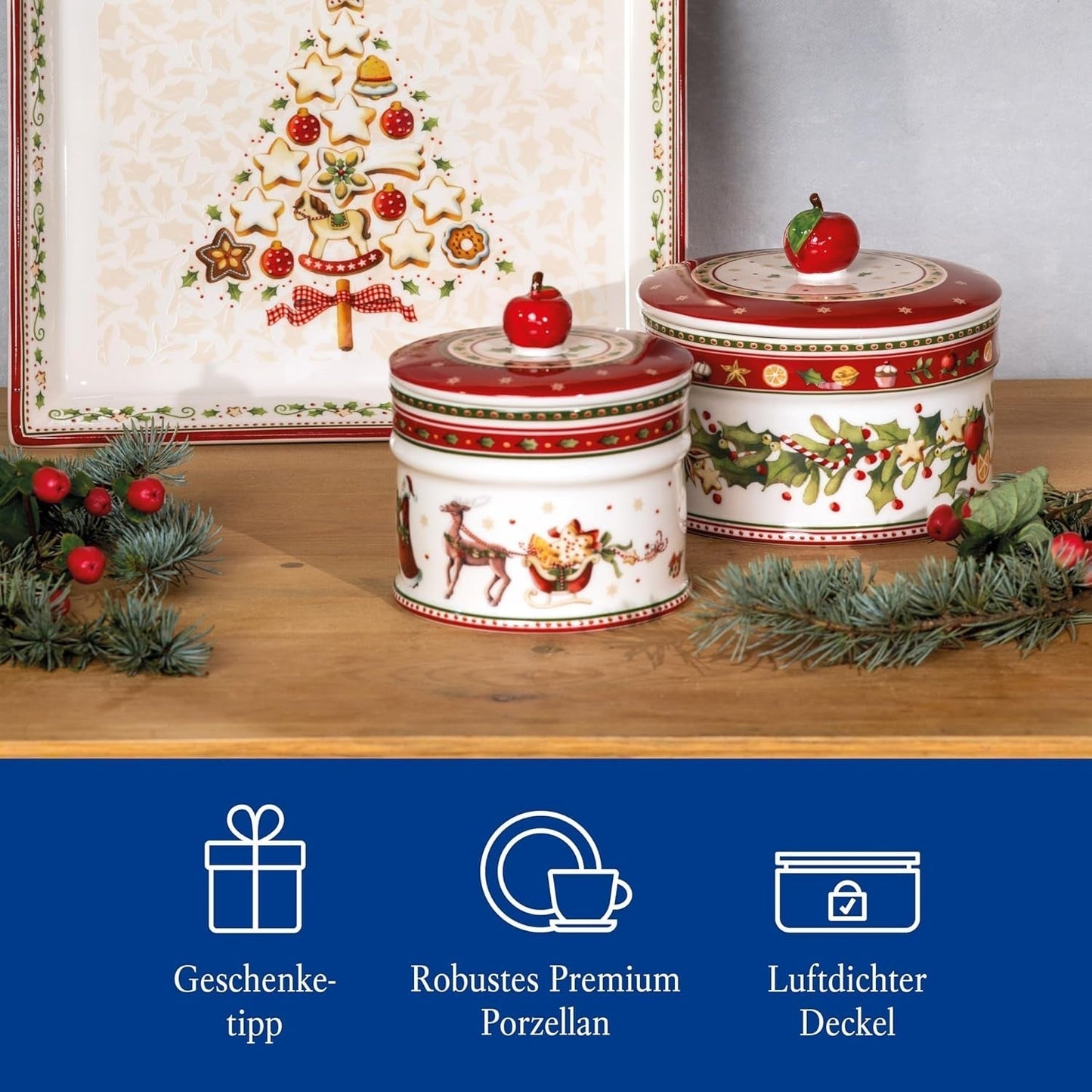 Villeroy & Boch – Winter Bakery Delight Kleine Aufbewahrungsbox, Keramik-Weihnachtskeksbox, Weihnachtsbox, Plätzchenbox, Plätzchenbox, Keramikbox mit Deckel, Süßigkeiten-Aufbewahrung, Premium-Porzellan-Lebensmittel-Aufbewahrungsboxen Naty Shop