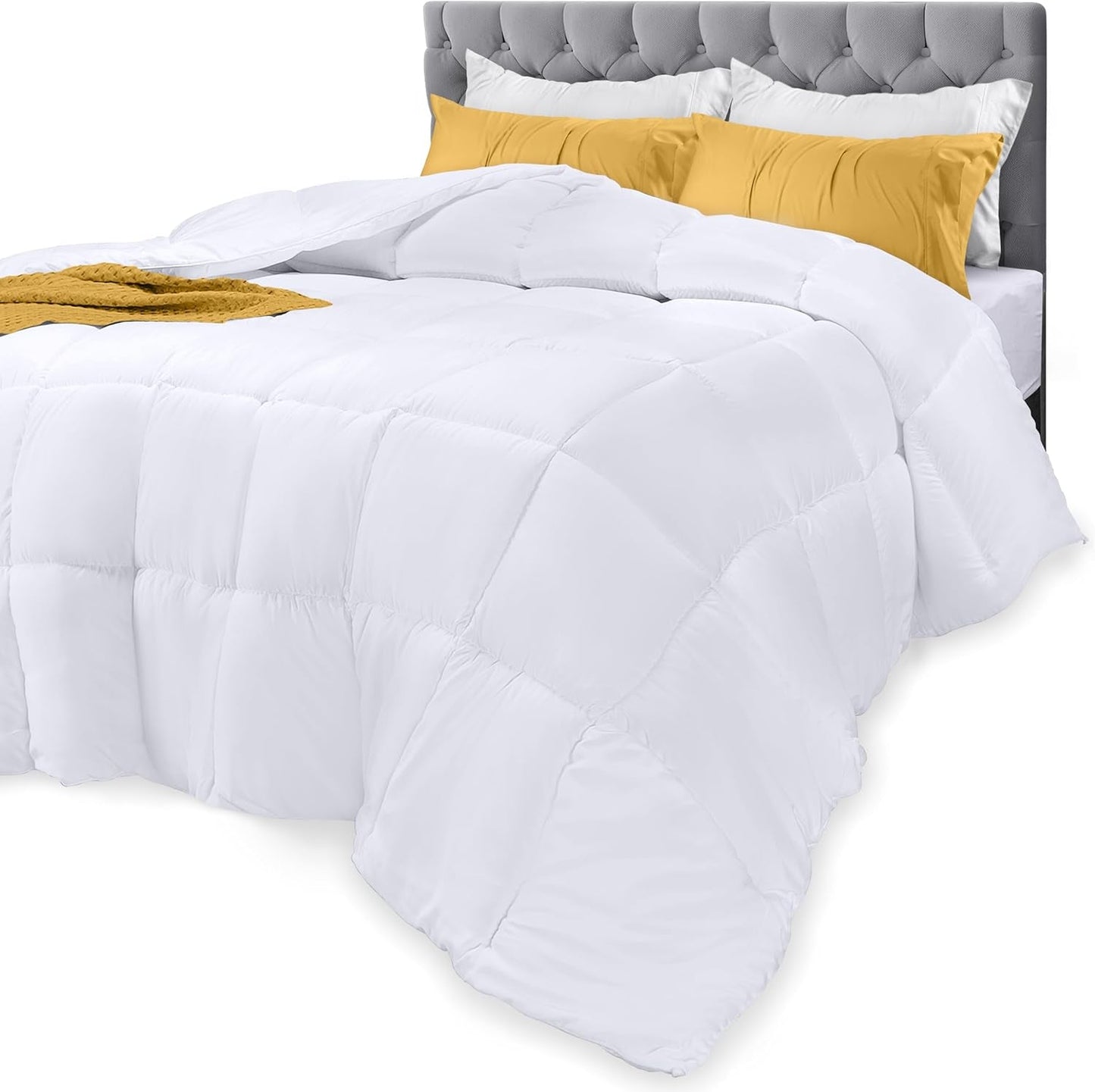 Utopia-Bettwäsche, Ganzjahresdecke, 250 g/m², Plüsch, silikonisierte Faserfüllung, Doppelbett, genäht in Box (Double XL, Hellgrau), Naty Shop Bettdecken und Steppdecken, weiß, Twin XL