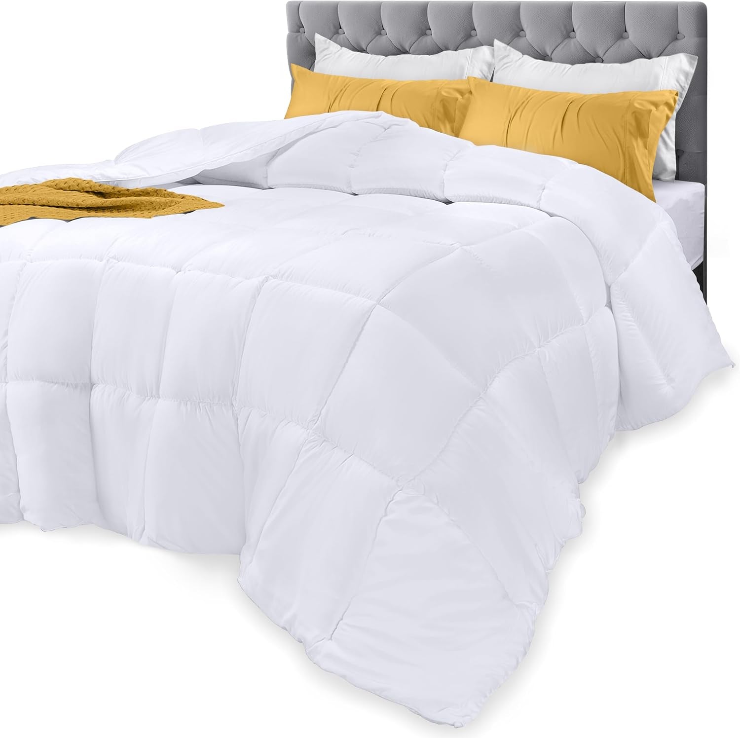 Utopia-Bettwäsche, Ganzjahresdecke, 250 g/m², Plüsch, silikonisierte Faserfüllung, Doppelbett, genäht in Box (Double XL, Hellgrau), Naty Shop Bettdecken und Steppdecken, weiß, Twin XL