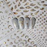 8 Blatt goldene Mond- und Sterne-Nagelkunstaufkleber, Engelsflügel, hellbraune goldene Nagelaufkleber, Sterne, Nagelfolien, selbstklebende Nagelaufkleber, Nageldesign-Zubehör, Nagelaufkleber
