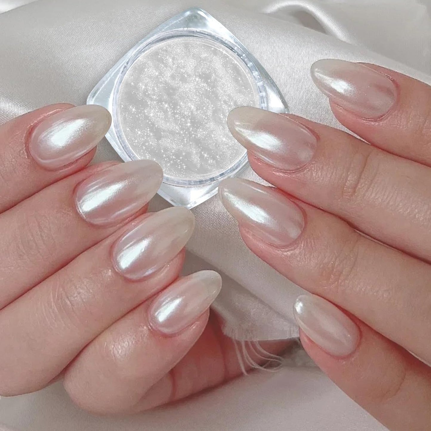2 Schachteln Weiße Perle Chrom Nagelpuder - Transparent Aurora Ice Shimmer Chrome Pigment Pulver Für Nägel, Glazed Donut Glitzerpuder Nails Spiegeleffekt-Glitter Nagelkunst-Pulver Für Diy-Salon