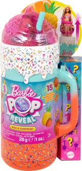 BARBIE Pop Reveal Rise & Surprise Geschenkset – 15+ Überraschungen, darunter 1 Barbie-Puppe, Strandzubehör für spielerischen und fruchtigen Spaß für Kinder ab 3 Jahren, 57 HRK