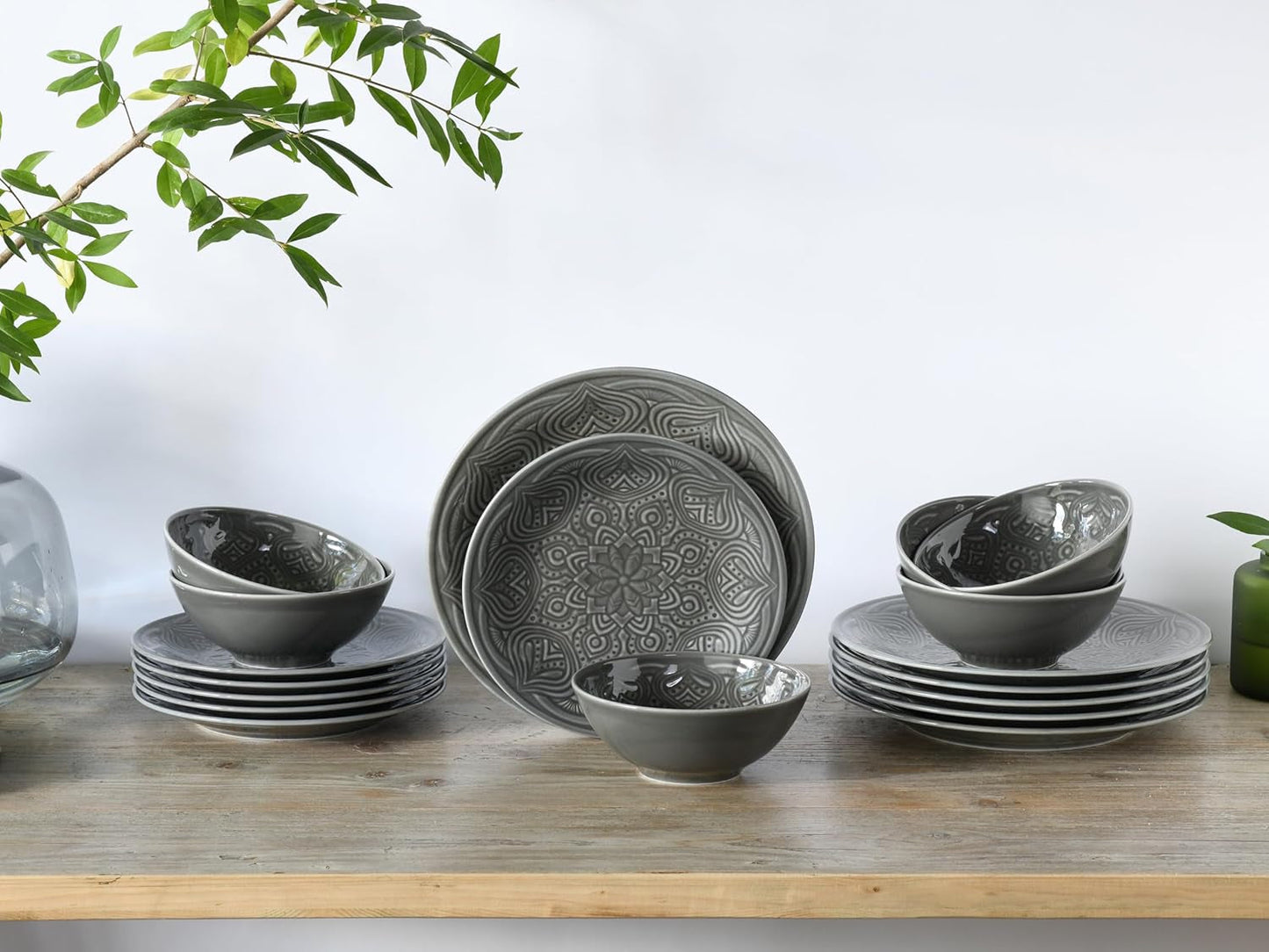 CreaTable, 21627, Serie Orient Mandala, 18-teiliges Tafelservice, Tellerset aus Porzellan, spülmaschinen- und mikrowellengeeignet, hergestellt in Europa