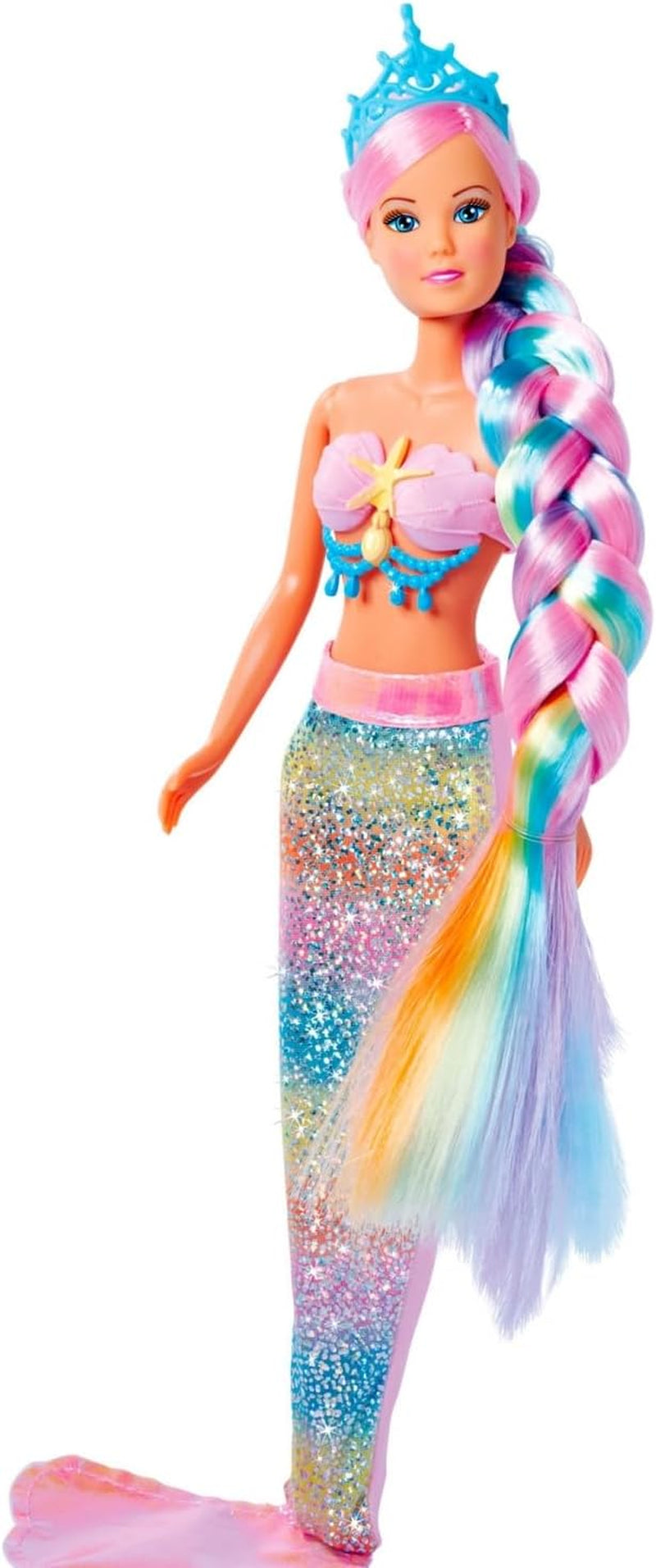 Simba 105733610 – Steffi Love Rainbow Mermaid, Regenbogen-Meerjungfrau-Anziehpuppe mit bunten Haaren, Haarspangen, Kamm und abnehmbarer Flosse, Spielpuppe 29 cm, ab 3 Jahren. Puppen Naty Shop