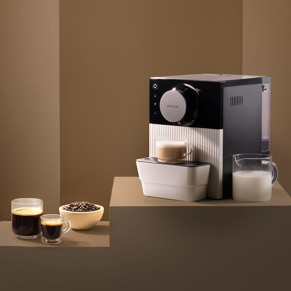 Cecotec Cremmaet Cube Kompakt-Espressomaschine, 1350 W, Presssystem 10 g, Vorinfusionssystem, 19 bar, Thermoblock-System, 5 Mahleinstellungen, Touch-Bedienfeld
