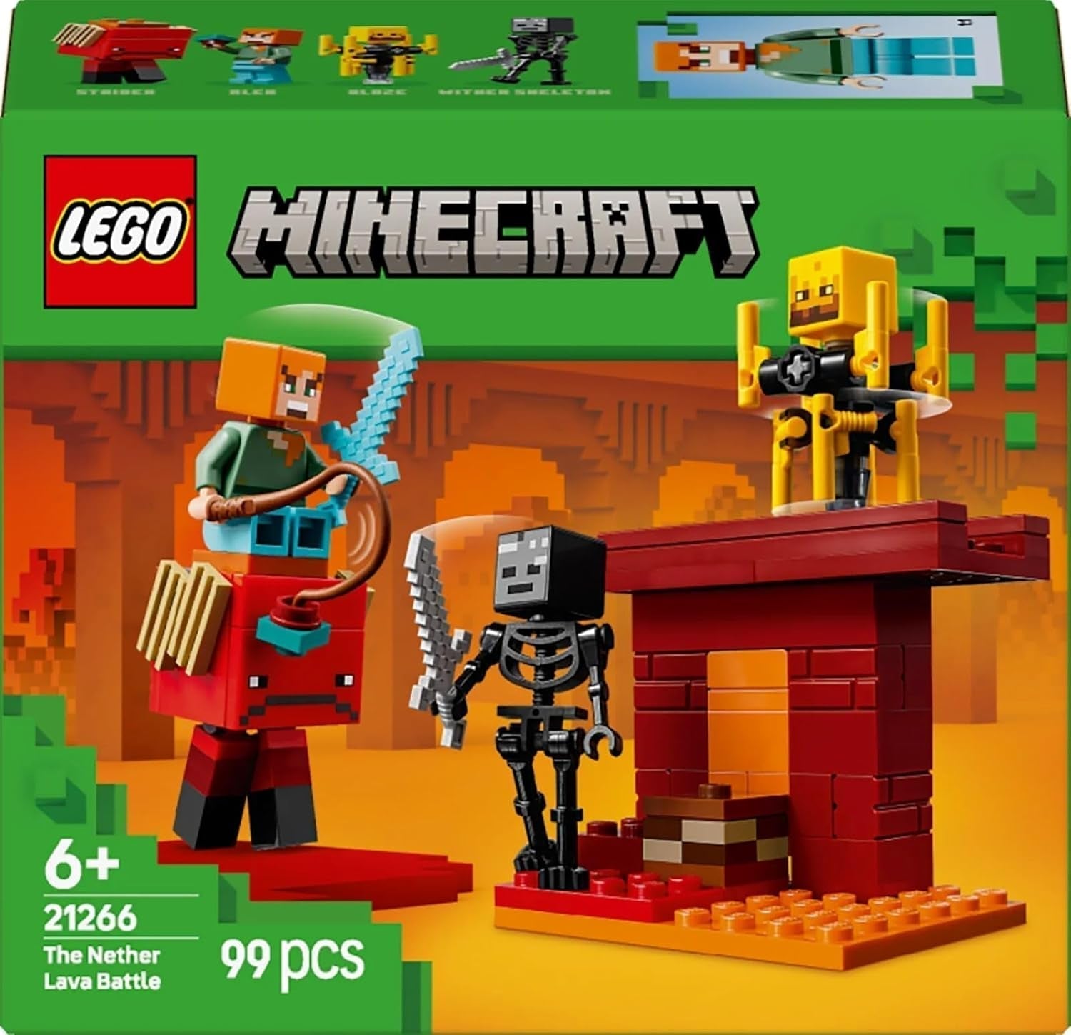 LEGO Minecraft Lava Duel of the Deep, Spielzeug für Videospielfans, Festung mit Minifiguren einschließlich Alex, Skeleton Wither, Lohe und Strider, Geschenk für Mädchen und Jungen ab 6 Jahren 21266 Bausets Beuche den LEGO-Store