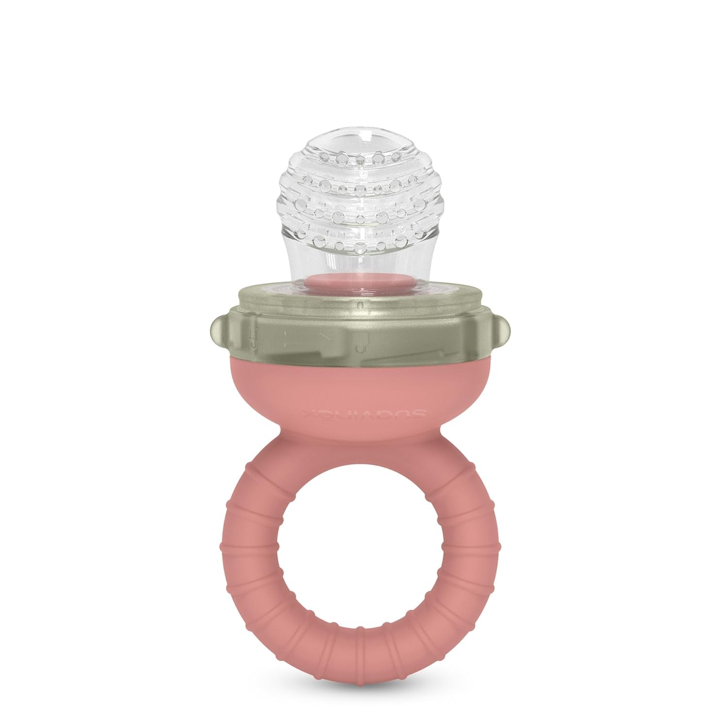 Suavinex Baby-Beißring, erstickungssicher, lebensmittelecht, Silikon, mit Deckel, leicht zu reinigen, spülmaschinen- und gefriergeeignet, beruhigt das Zahnfleisch, ab 6 Monaten, Pink