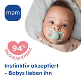 MAM Air Silikon-Schnuller, 2er-Pack, extra leichtes und luftiges Design, zahnfreundlicher Baby-Schnuller aus MAM SkinSoft-Spezialsilikon, mit Schnullerbox, 6-16 Monate, Bär/Nashorn
