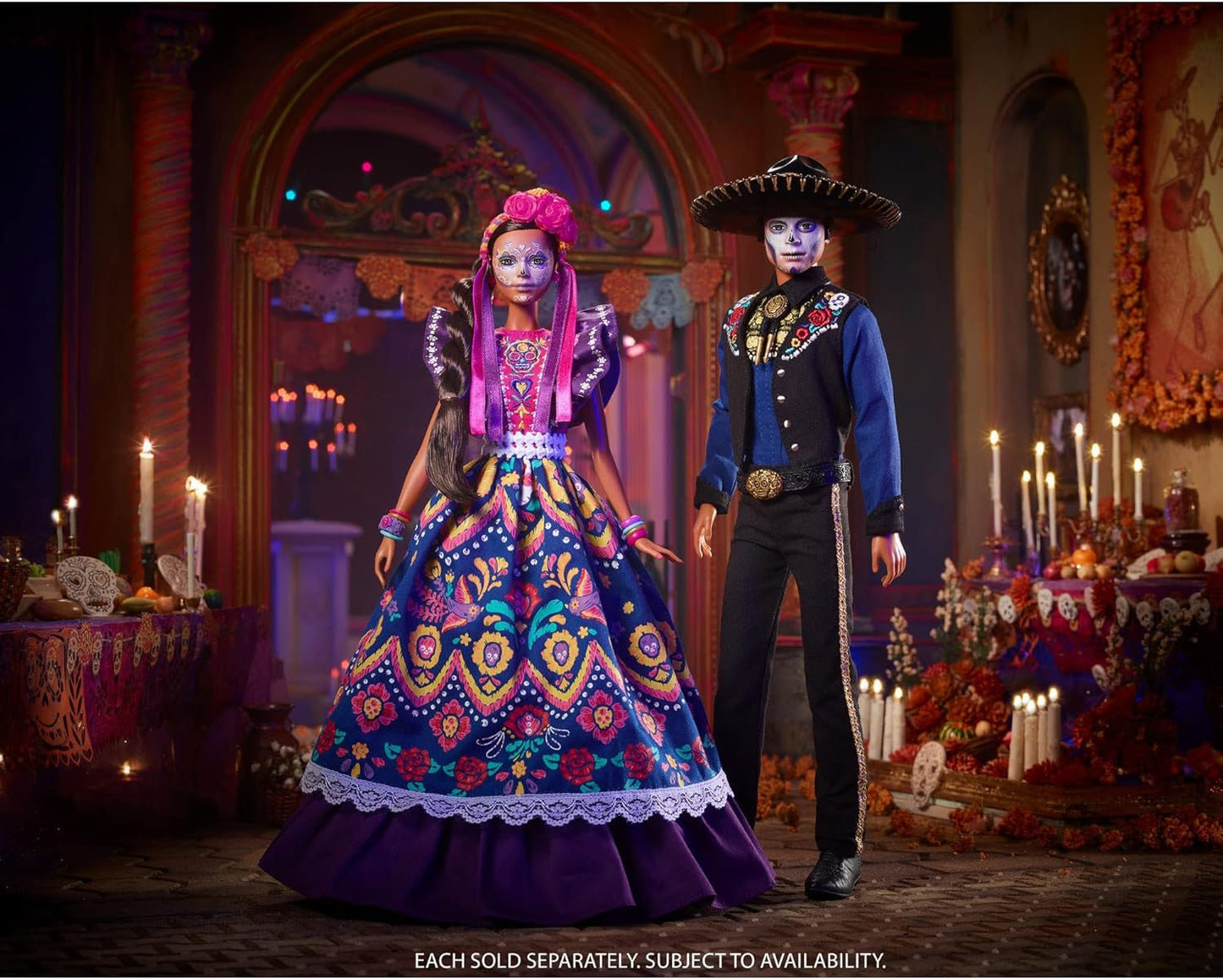 2022 Día De Muertos Barbie-Puppe mit gerüschtem Trachtenkleid, Blumenkranz und Calavera-Gesichtsbemalung, Geschenk für Sammler