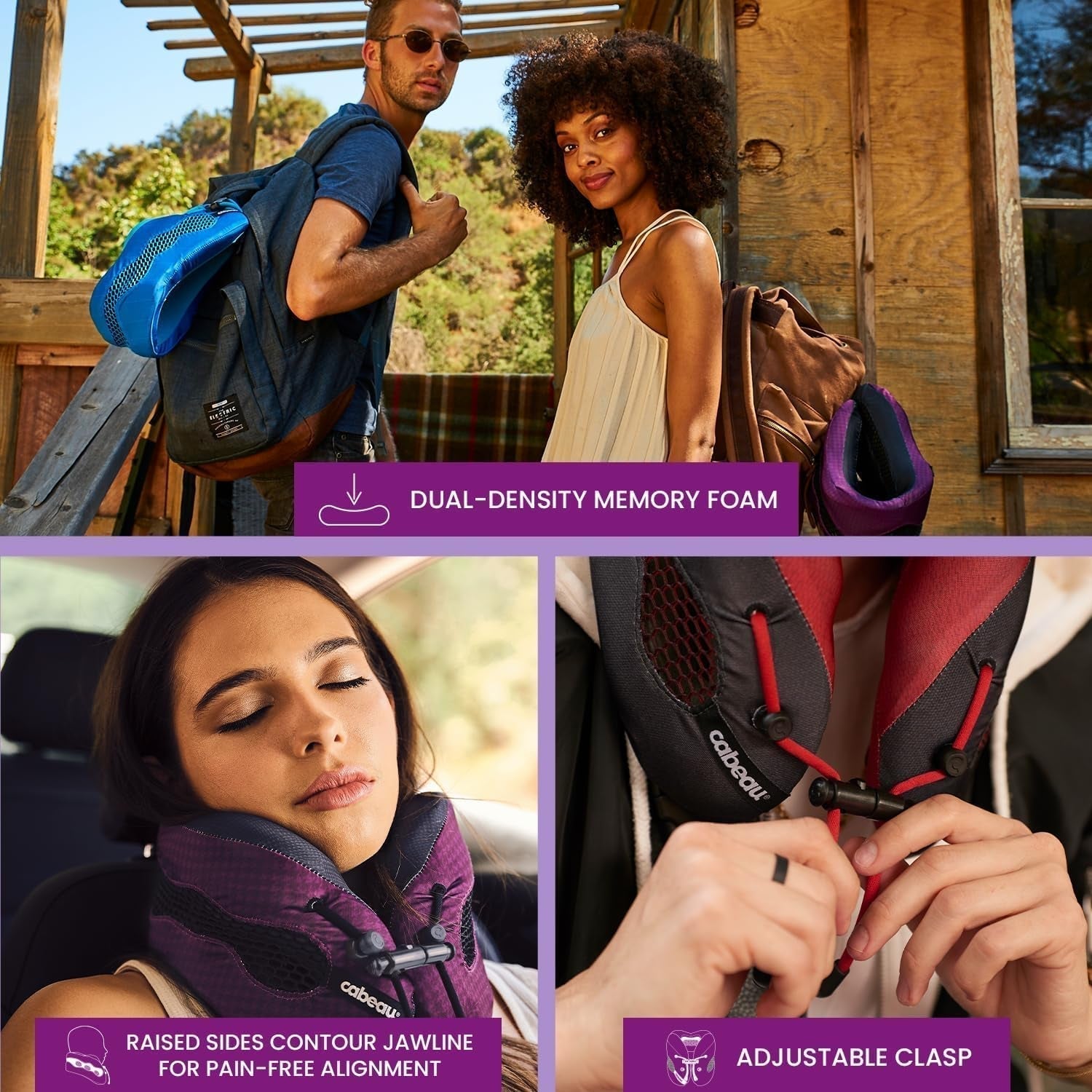 Cabeau Long Flight Reise-Nackenkissen – Evolution Cool – stützender Memory-Schaum mit Belüftungsöffnungen – kompakt mit Tragetasche (lila) Naty Shop Reisekissen