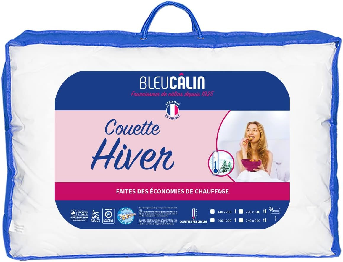Bleu Calin Winterdecke für 1 Person, sehr warm, sehr flauschig – Mikrofaser – 140 x 200 cm. Steppdecken und Steppdecken Naty Shop