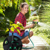 Relaxdays Schlauchtrommel, leere Wasserschlauchtrommel, für 30 m 1/2" Gartenschlauch, Höhe-Breite 39 x 43 x 30 cm, schwarz-grün