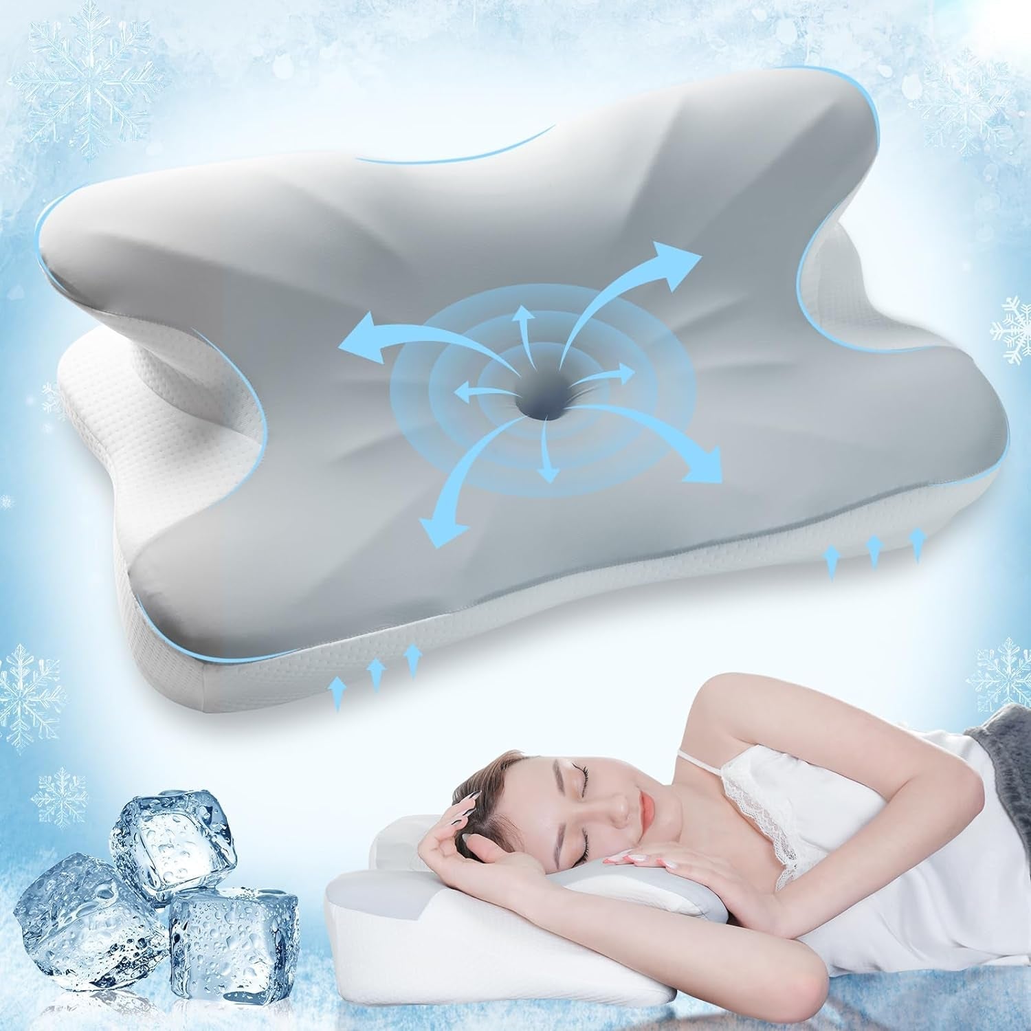 Elegear Memory-Schaum-Kissen mit kühlendem Kissenbezug, Nackenschmerzen-Kissen, Seitenschläferkissen, ergonomisches Kissen, orthopädisches Kissen für Seitenschläfer, Rücken, Bauch, 63 x 10/14 x 36 cm, orthopädische Halskissen, Naty Shop-Standardtitel