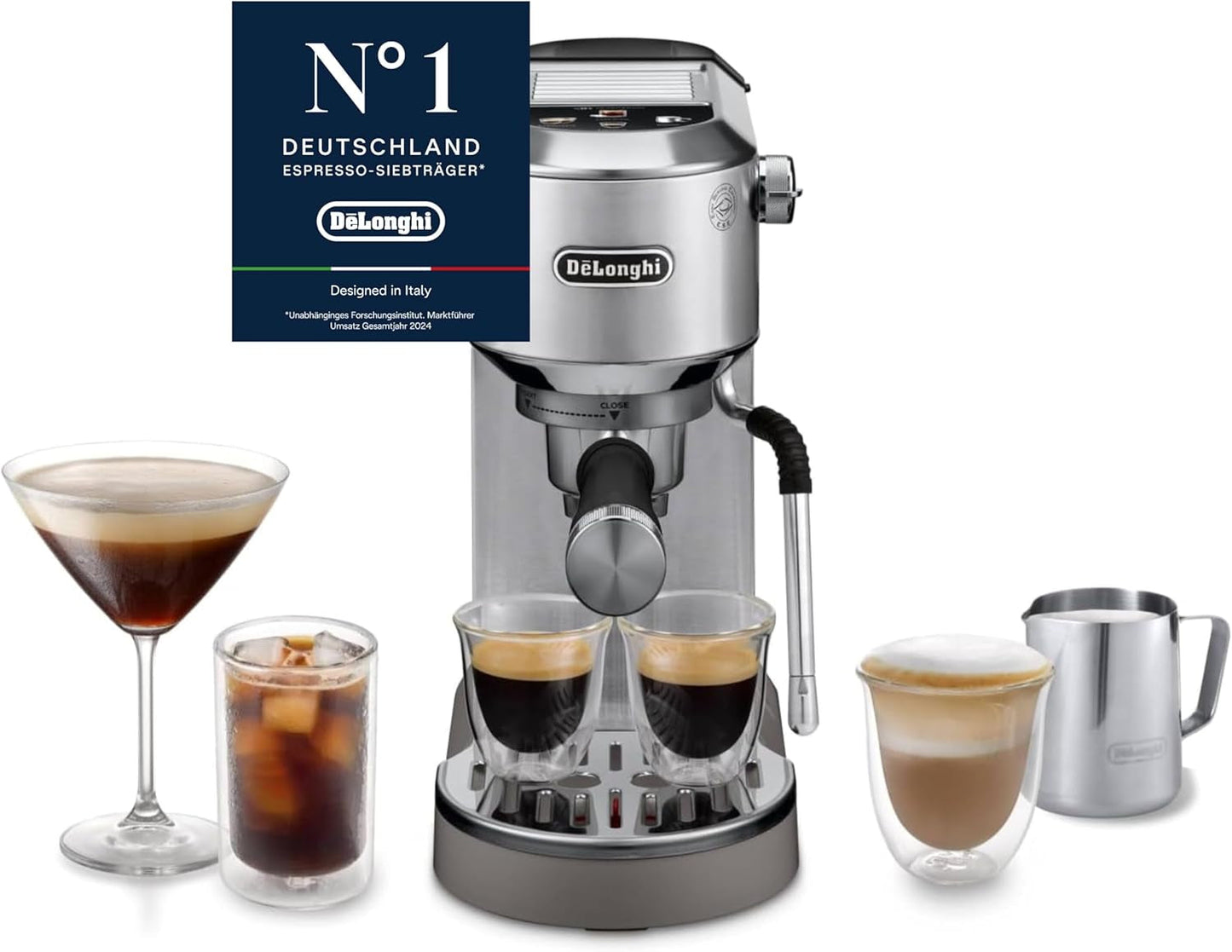 De'Longhi Dedica Style EC 685.B – Espressomaschine mit Siebträger, Espressomaschine mit professionellem Milchaufschäumer, nur 15 cm breit, für gemahlenen Kaffee oder ESE-Kapseln, 1 l Wassertank, schwarz