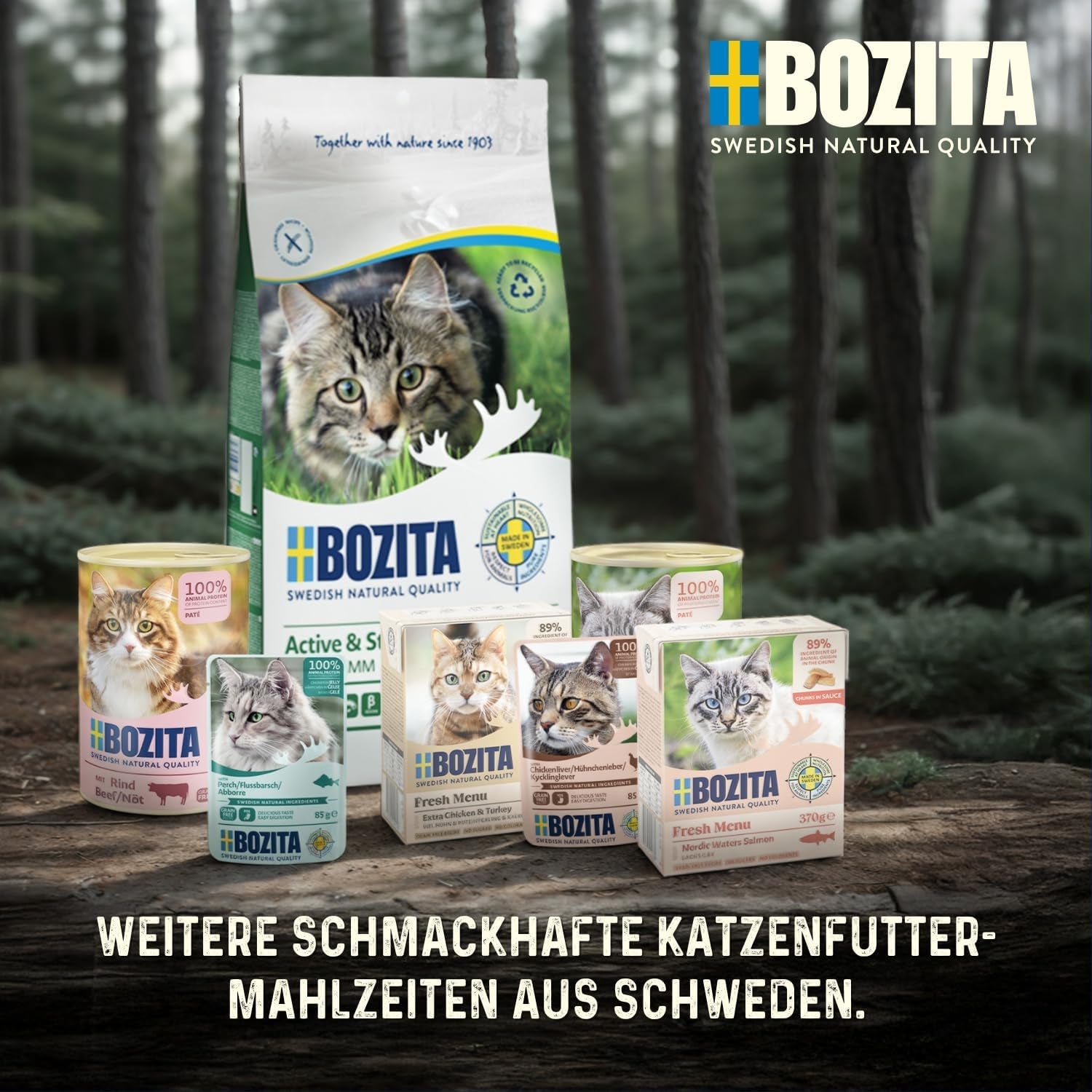 Bozita Pouch Nassfutter Häppchen in Sauce mit Huhn - 12x85g Portionsbeutel getreidefreies & weizenfreies Futter für Katzen - Katzennassfutter für erwachsene Katzen mit 8,5% Protein & 4,5% Fettgehalt