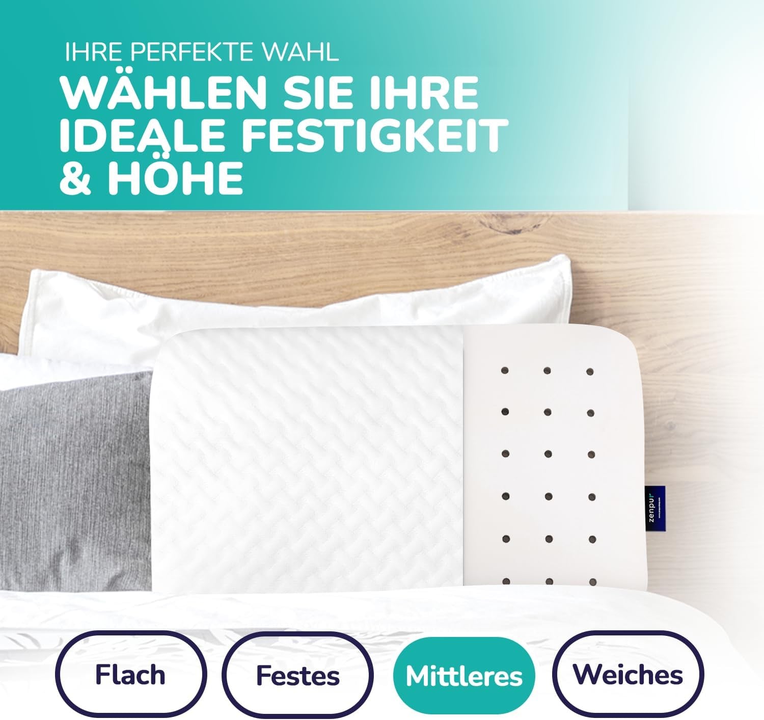 ZenPur Orthopädisches Nackenkissen 40 x 60–13 cm, Kopfkissen aus Memory-Schaum – ergonomisches Schlafkissen für Nacken und Schultern, Öko-TEX-zertifiziert