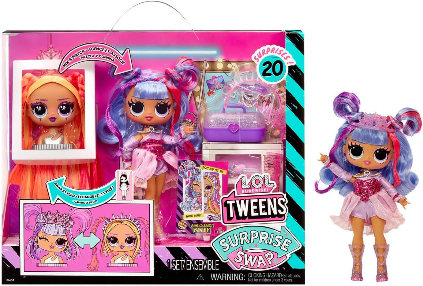LOL Surprise Tweens Surprise Swap Series – Buns-2-Braids Bailey – Modepuppe mit über 20 Überraschungen, einschließlich Stylingkopf und fantastischen Accessoires und Outfits – für Kinder ab 4 Jahren