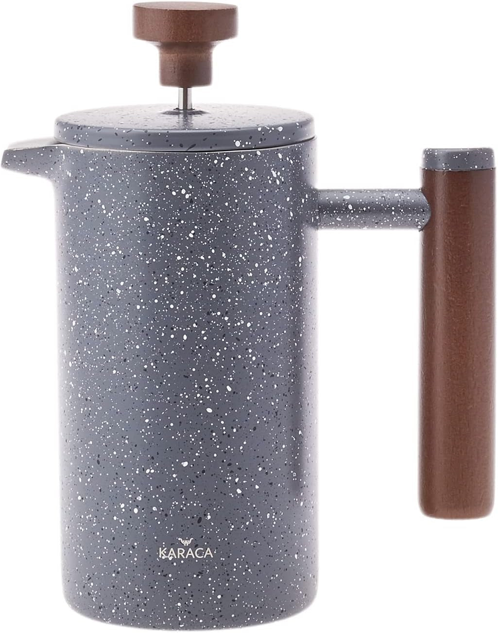 KARACA Doppelwandige French Press aus Marmor mit Kastanienholzgriff – Isolierte French Press für Kaffee – Zuhause, Reisen, Camping, Kaffeemaschine – 350 ml – Dunkelgrau