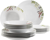 Mäser Herbal Garden 4-Personen-Geschirrset mit Blumenmuster, 18-teilig, bestehend aus Speisetellern, Suppentellern und Desserttellern, Porzellan, Weiß