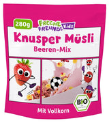 FRECHE FREUNDE Bio-Frühstücksmüsli Edda's Beeren-Knusper-Müsli-Mischung für Schulkinder mit gefriergetrockneten Erdbeeren, vegan, 6er-Pack (6 x 280 g)