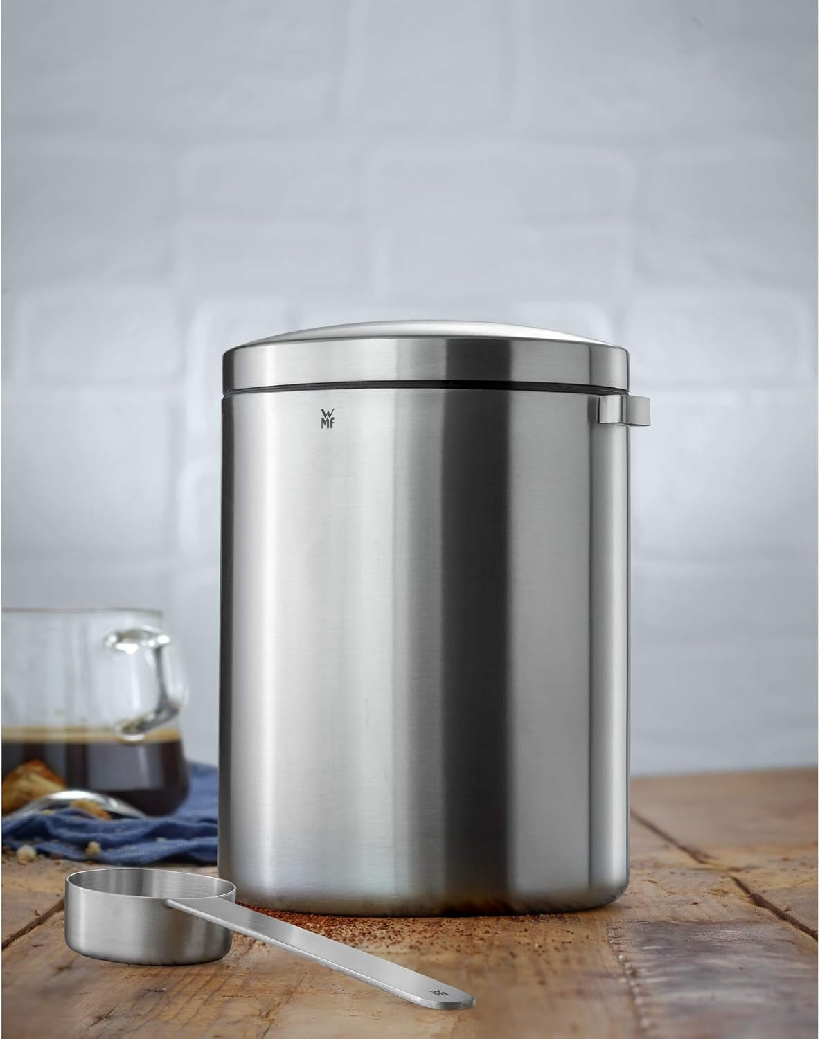 WMF Kult Cromargan Kaffeelöffel Kaffeedose aus Edelstahl mit mattem Finish 500g und 1 Liter Vorratsdose aus Glas Depot spülmaschinenfest Frischhaltedosen Naty Shop