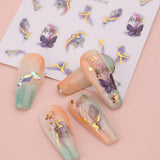 6 Blatt 3D Lila Schmetterling Nagelstickers Selbstklebend Nagelaufkleber Schmetterlinge Nail Sticker Bunte Blühen Marmor Nagel Aufkleber Regenbogen Welle Linien Nail Art Aufkleber Nageldesign Zubehör