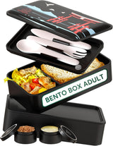 Umami-Lunchbox für Erwachsene, 4 Besteckteile und Fächer, auslaufsichere, stapelbare Bento-Box, Lunchbox für Erwachsene, To-go-Salatbehälter, Picknick-/Büro-Lunchbox, Anthrazitgrau, 1500 ml. Naty Shop Black PP-Aufbewahrungsboxen für Lebensmittel – Torii Special Edition L – 1200 ml