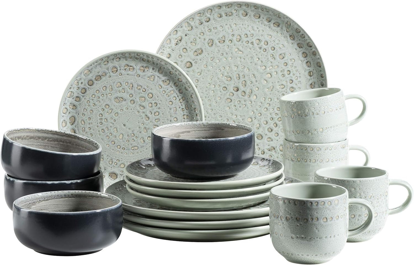 MÄSER 931744 Spicy Market Serie, handbemaltes Geschirrset für 4 Personen im mediterranen Vintage-Design, 16-teiliges Keramik-Kombinationsset, grün, Steinzeug
