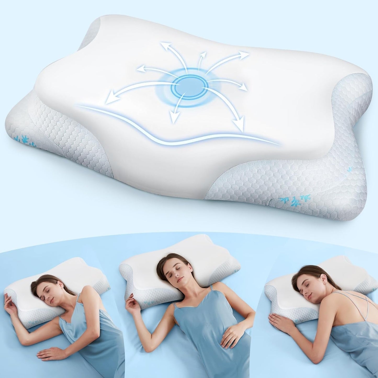 Cloudétoile Nackenkissen Memory-Schaum-Kissen – 2-in-1 ergonomisches orthopädisches Kissen Visco-Schaum-Kissen Seitenschläfer-Nackenstützkissen höhenverstellbares Memory-Schaum-Kissen Weiß 64 x 38 x 12 cm Zervikale orthopädische Kissen Naty Shop Weiß 64 x 38 x 12 cm