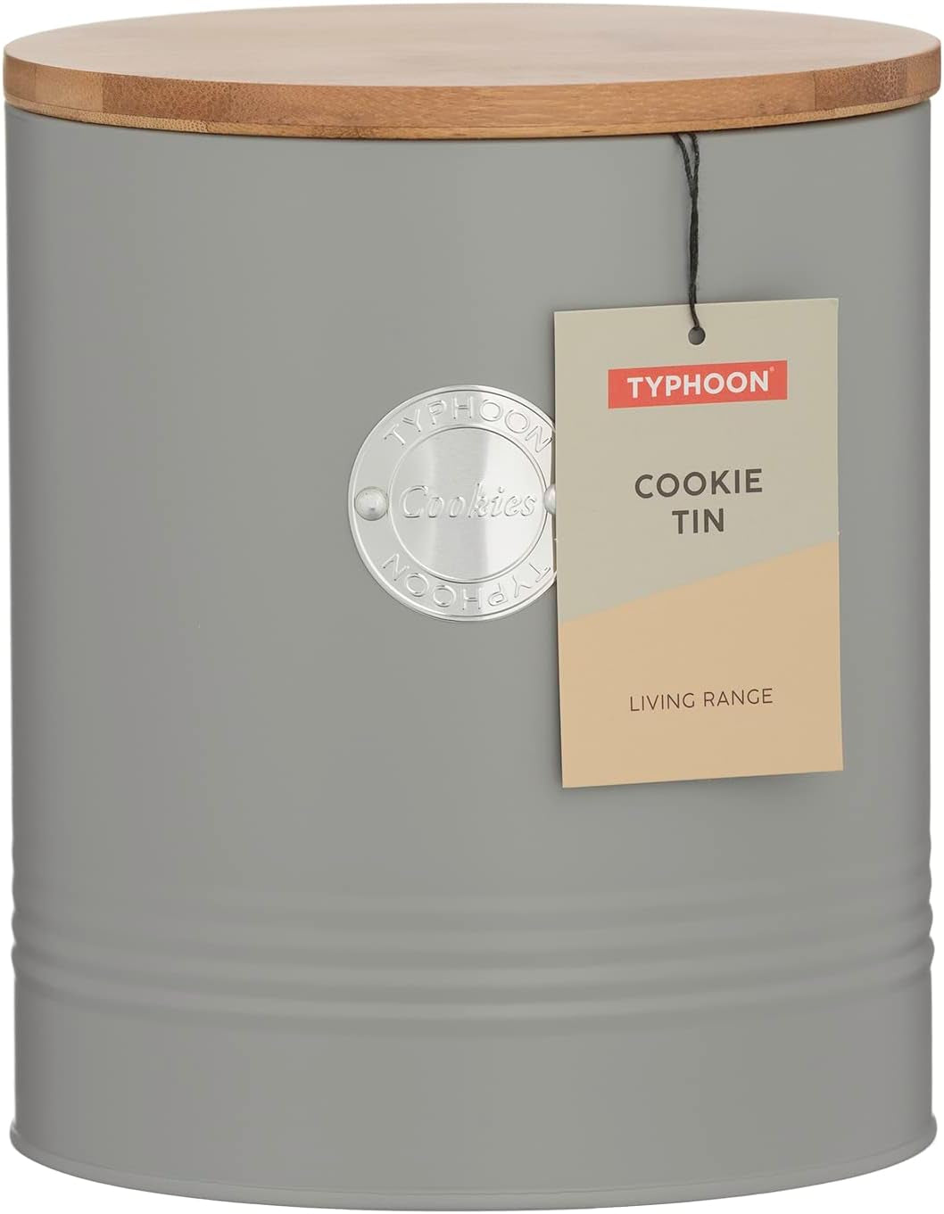 LIVING-Kollektion, Keksdose mit Deckel | pastellgrau | 3,4 l Keks-Aufbewahrungsbox | Keksdose aus Stahl mit Deckel | Luftdichte Vorratsdosen aus Bambus mit Deckel, Aufbewahrungsboxen für Lebensmittel von Naty Shop
