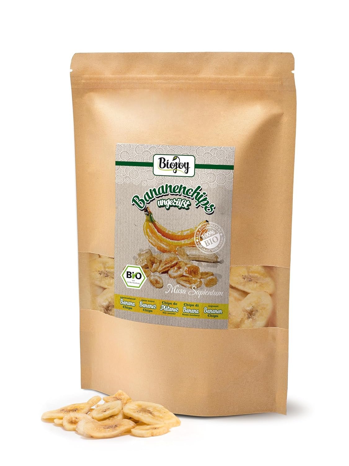Biojoy Bio-Bananenchips (500 g), getrocknete und ungeschwefelte Naty Shop dehydrierte Produkte