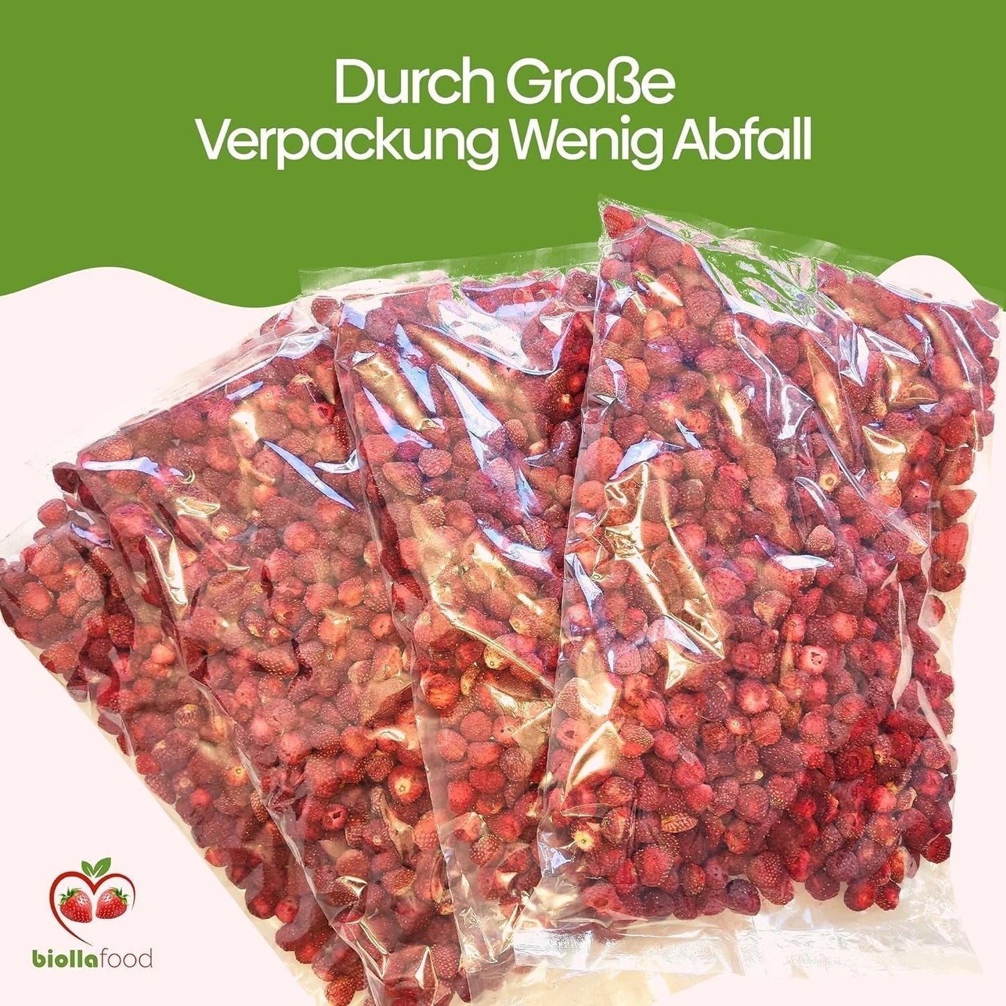 Biolla Food ganze getrocknete Erdbeeren, 0,5 kg, 100 % natürlich. Gesunde Snacks für Kinder. Ideal für Smoothies, Hafermüsli, Tee und Porridge. Lange Haltbarkeit. VEGANE, GLUTENFREI, ROHNAHRUNG Naty Shop Dehydrierte Produkte