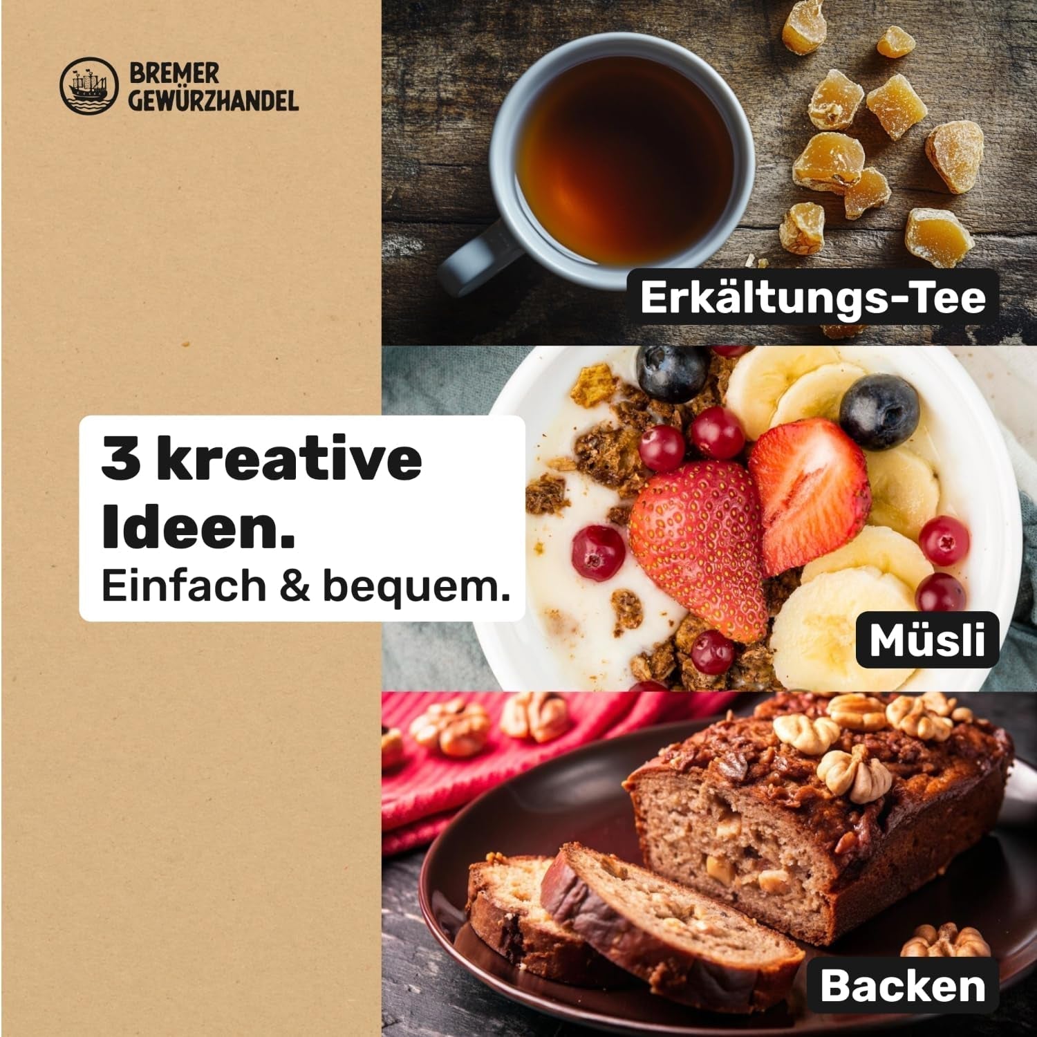 Bremer Gewürzhandel Ingwer, Trockenfruchtstücke gewürzt, aromatisch, würzig, ungeschwefelt, 1kg Dehydrierte Produkte Naty Shop