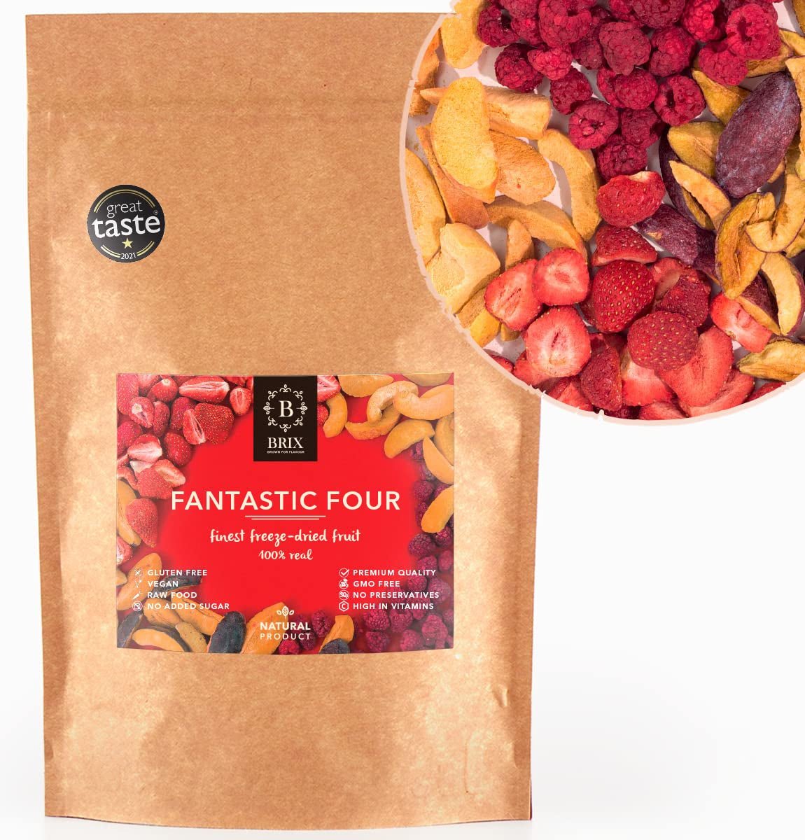 Gefriergetrocknete Brix-Früchte Fantastic Four (80 g) – Preis, guter Geschmack, leckerer und gesunder Snack, trocken, knusprig, reich an Vitaminen. Dehydrierte Produkte Naty Shop Standardtitel