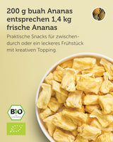 BUAH® Gefriergetrocknete Ananas | Ananaschips als Snack oder für Müsli und Desserts | Idealer Ersatz für Süßigkeiten | Vegan und ohne Zuckerzusatz | 100 % gefriergetrocknete Früchte | 200 g dehydrierte Produkte von Naty Shop