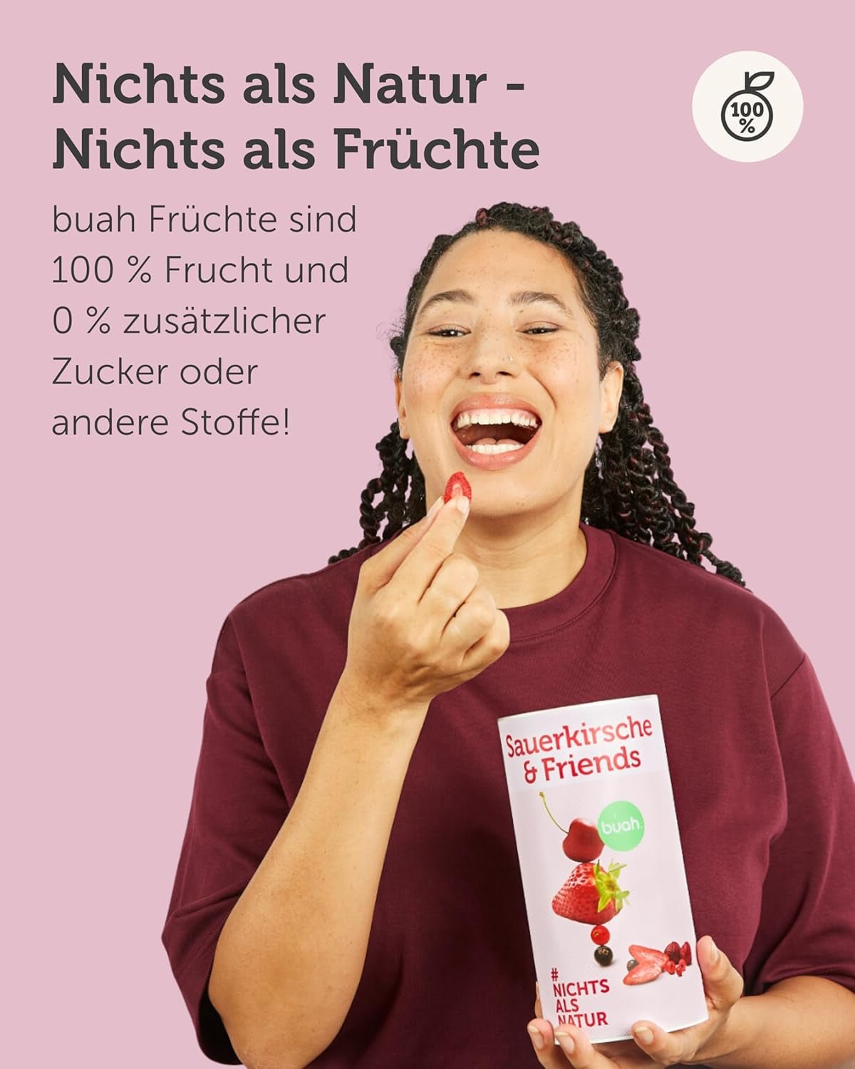 BUAH® Gefriergetrocknete Fruchtmischung | Kirschen, Erdbeeren, rote und schwarze Johannisbeeren gefriergetrocknet ohne Zuckerzusatz | 100 % Frucht | vegane, glutenfreie, laktosefreie (128g) dehydrierte Produkte von Naty Shop