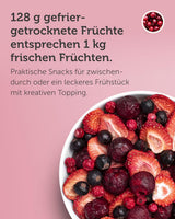 BUAH® Gefriergetrocknete Fruchtmischung | Kirschen, Erdbeeren, rote und schwarze Johannisbeeren gefriergetrocknet ohne Zuckerzusatz | 100 % Frucht | vegane, glutenfreie, laktosefreie (128g) dehydrierte Produkte von Naty Shop