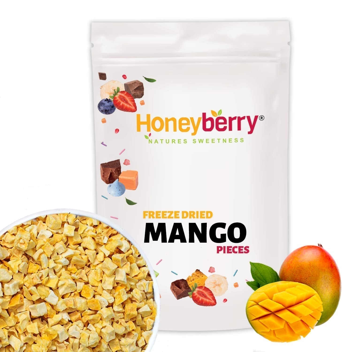 Gefriergetrocknete Mangostücke 100 g – Gefriergetrocknete Früchte – Gefriergetrocknete Trockenfrüchte – Getrocknete Mango – Perfekt für Snacks, Backen, Müsli, Smoothies und Desserts. Dehydrierte Produkte Naty Shop 100 g