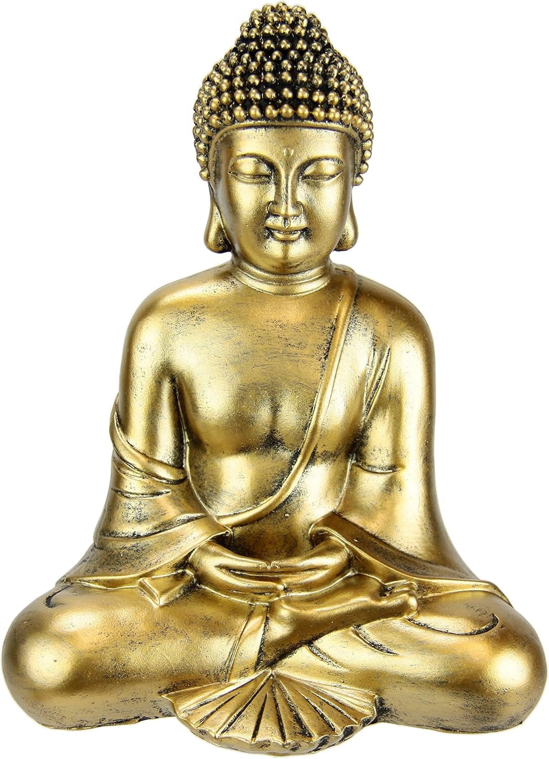 Buddha Figur meditieren sitzend Statue Figuren Skulptur Büste Statue Ornament Buddha Figur Feng Shui Deko Garten Terrasse Balkon Deko Buddha Statue Wohnaccessoire Buddha Skulptur Gartenfigur Statuetten und Skulpturen Naty Shop Dunkelgold Platzierung