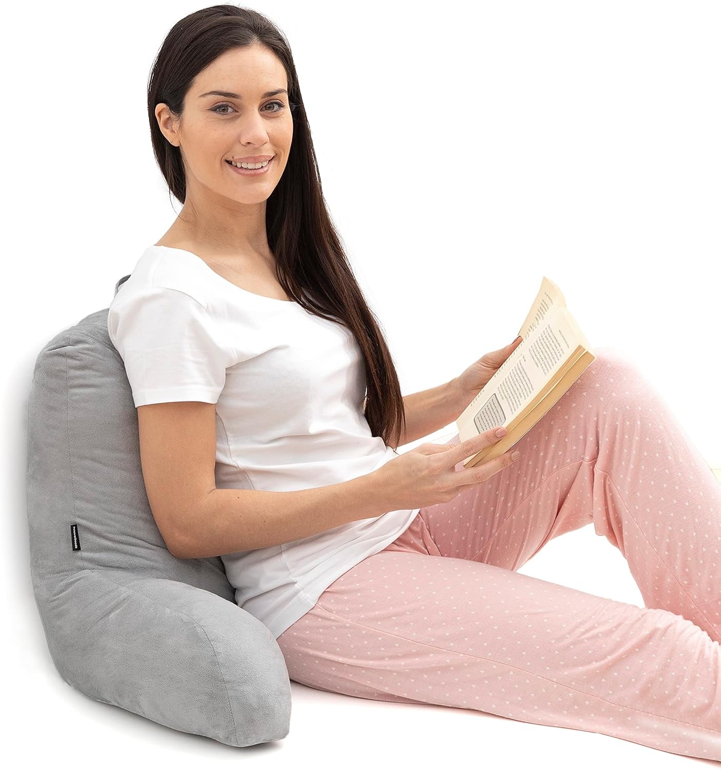 InnovaGoods Huglow Lesekissen mit Armlehne für Sofa, Bett und Teppich, Lesekissen mit Lordosenstütze und Tragegriff, ergonomisch, beugt Beschwerden und Schmerzen vor, grau