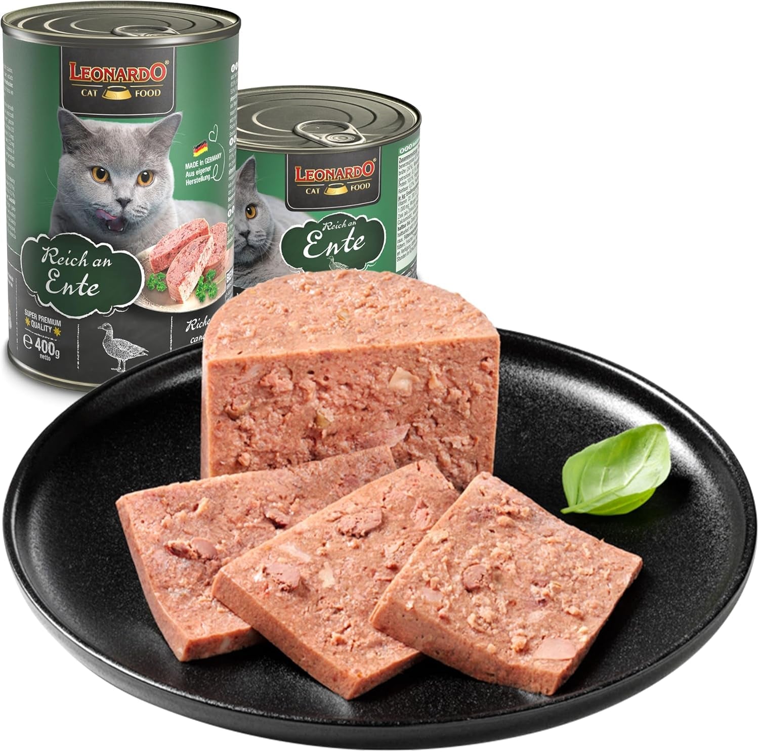 LEONARDO Nassfutter [6x800g Ente] | Getreidefreies Nassfutter für Katzen | Komplettes Nassfutter in Dosen