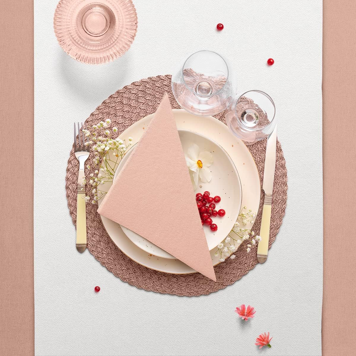 PAW - Airlaid-Servietten (40 x 40 cm) I 50 Stück I Einfarbig I Stoffähnlich I Elegante Tischdekoration I Horeca I Für wichtige Anlässe wie Hochzeiten, Partys, Weihnachten I Einfarbig: Rosa