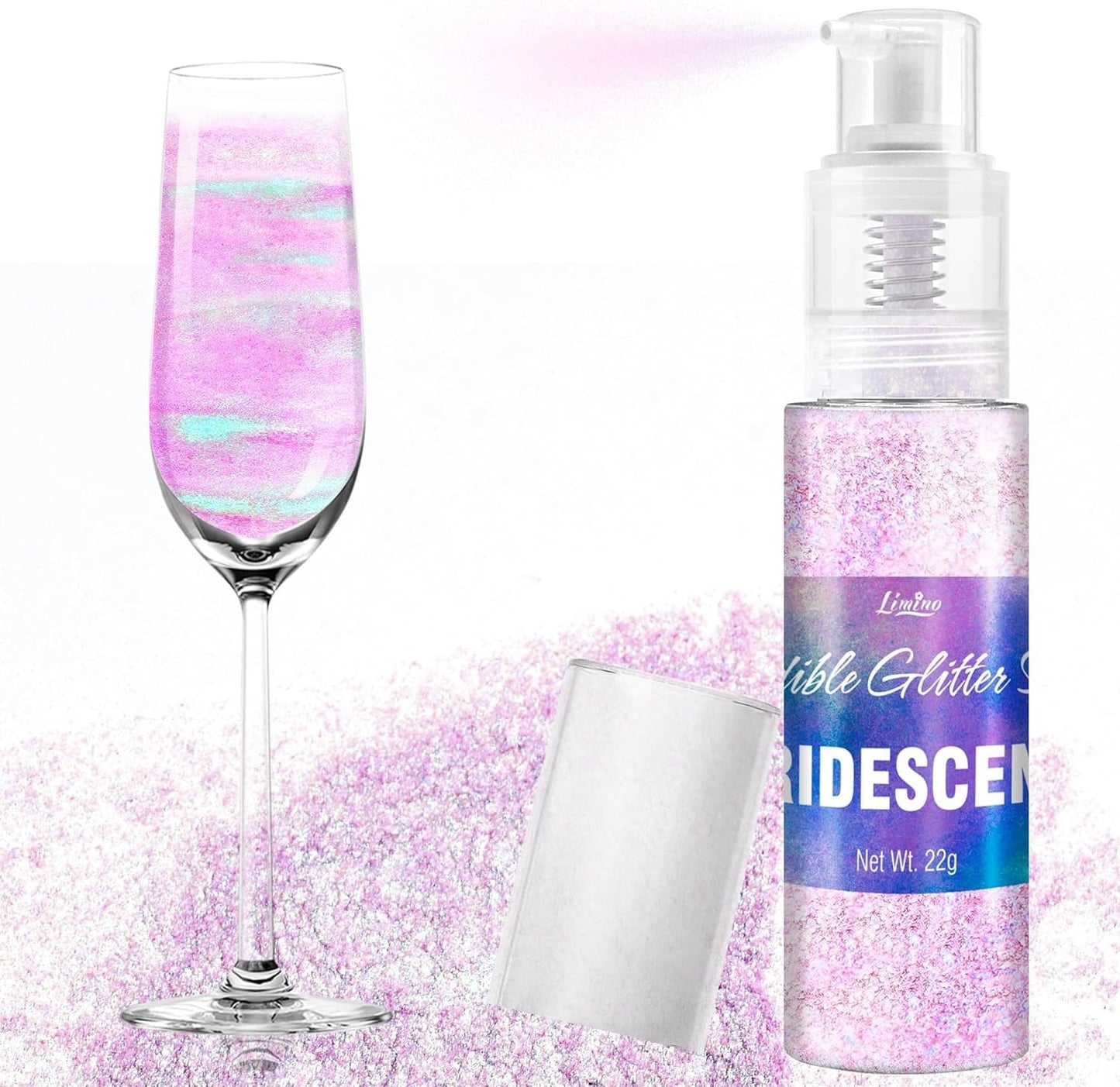 Essbares Glitzerspray – 22 g essbarer Glitzer, essbares Glitzerpulver für Getränke, Kuchendekorationen, Macarons – Lebensmittelfarbenes Glitzerpulver, essbarer Glitzer für Cocktails, Muffins (Pink)