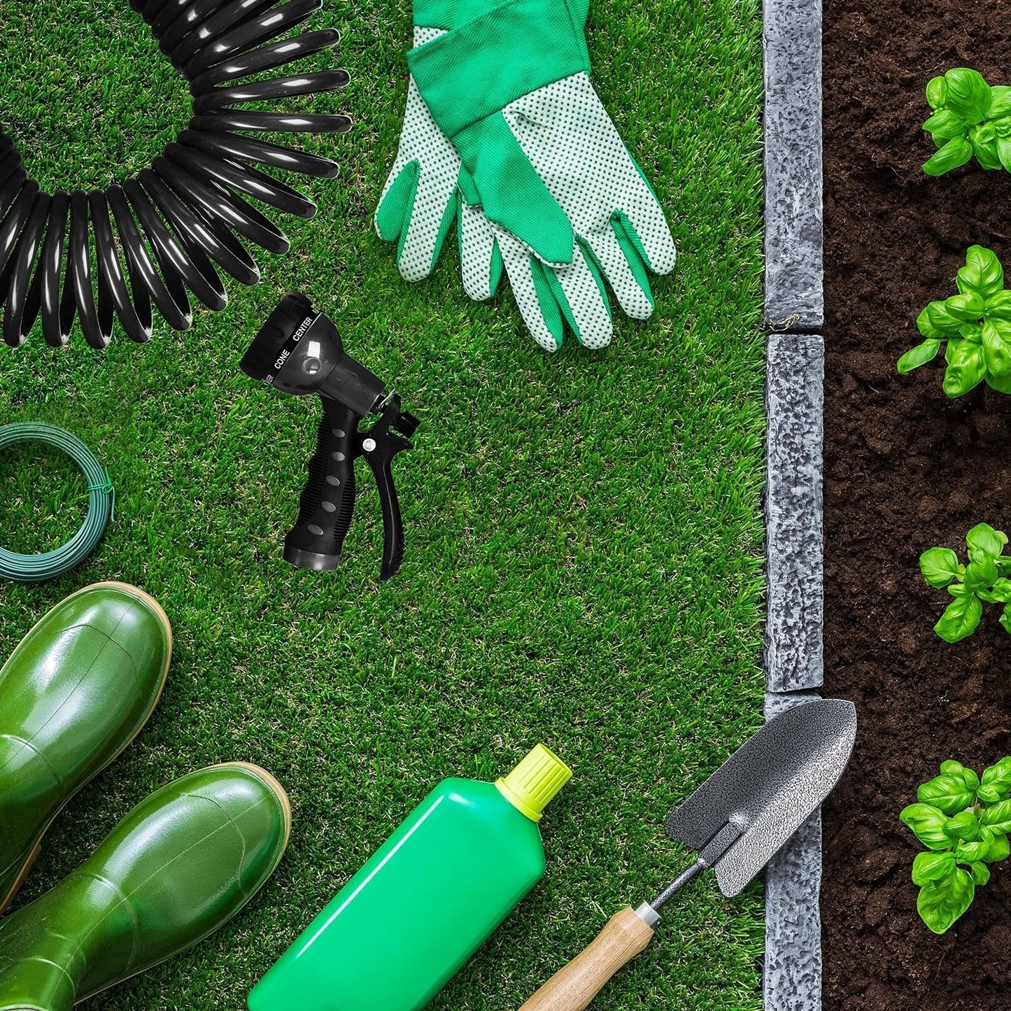Relaxdays Spiralschlauch, ausziehbar bis 10 m, flexibler Gartenschlauch mit Wassersprüher, 7 Sprühmuster, schwarz