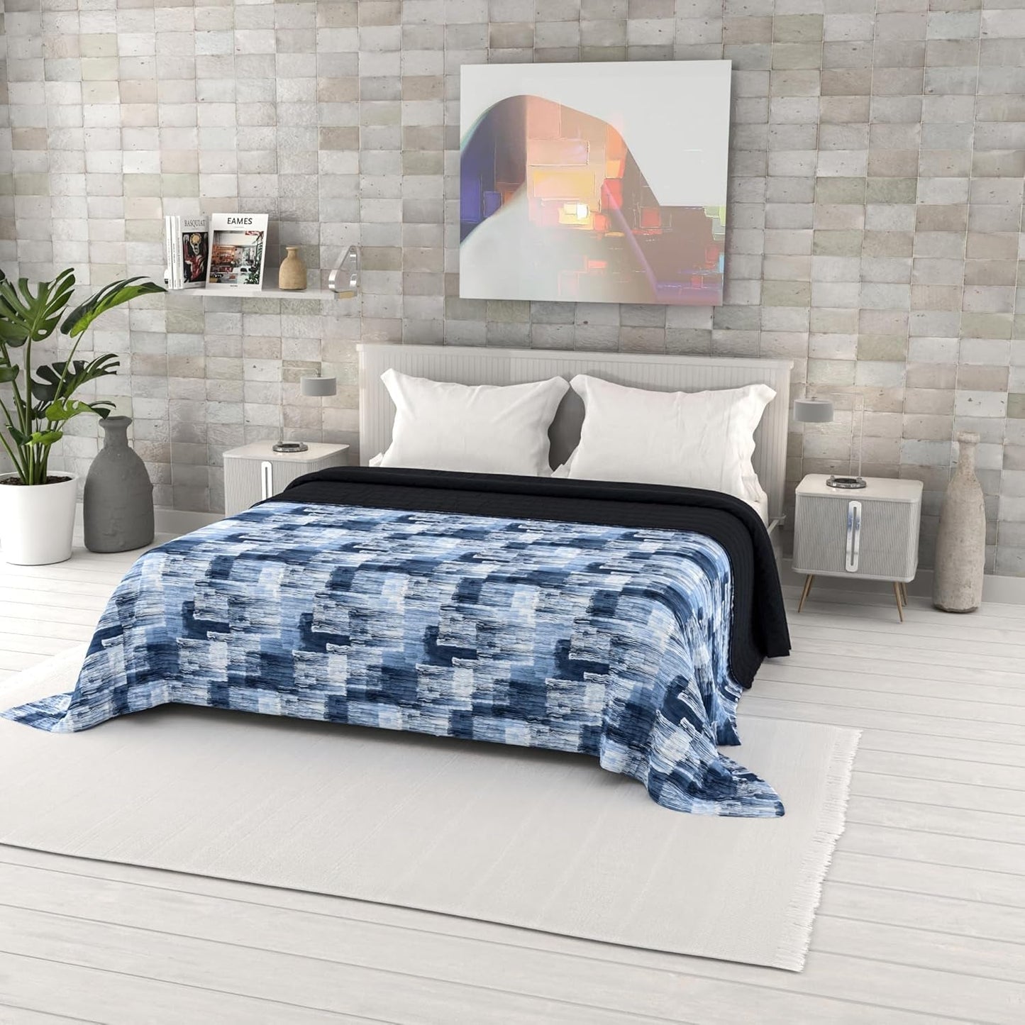 Fantasiebedruckte Sommerdecke, Polyesterfüllung, Blütenblätter, 260 x 270 cm. Steppdecken und Steppdecken Naty Shop Paint 260 x 270 cm