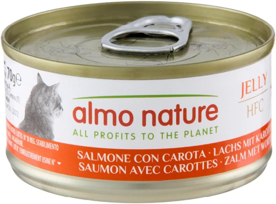 Almo Nature HFC Jelly – Nassfutter für erwachsene Katzen – Lachs und Karotten – menschliche Qualität, glutenfrei – 6 x 70 g