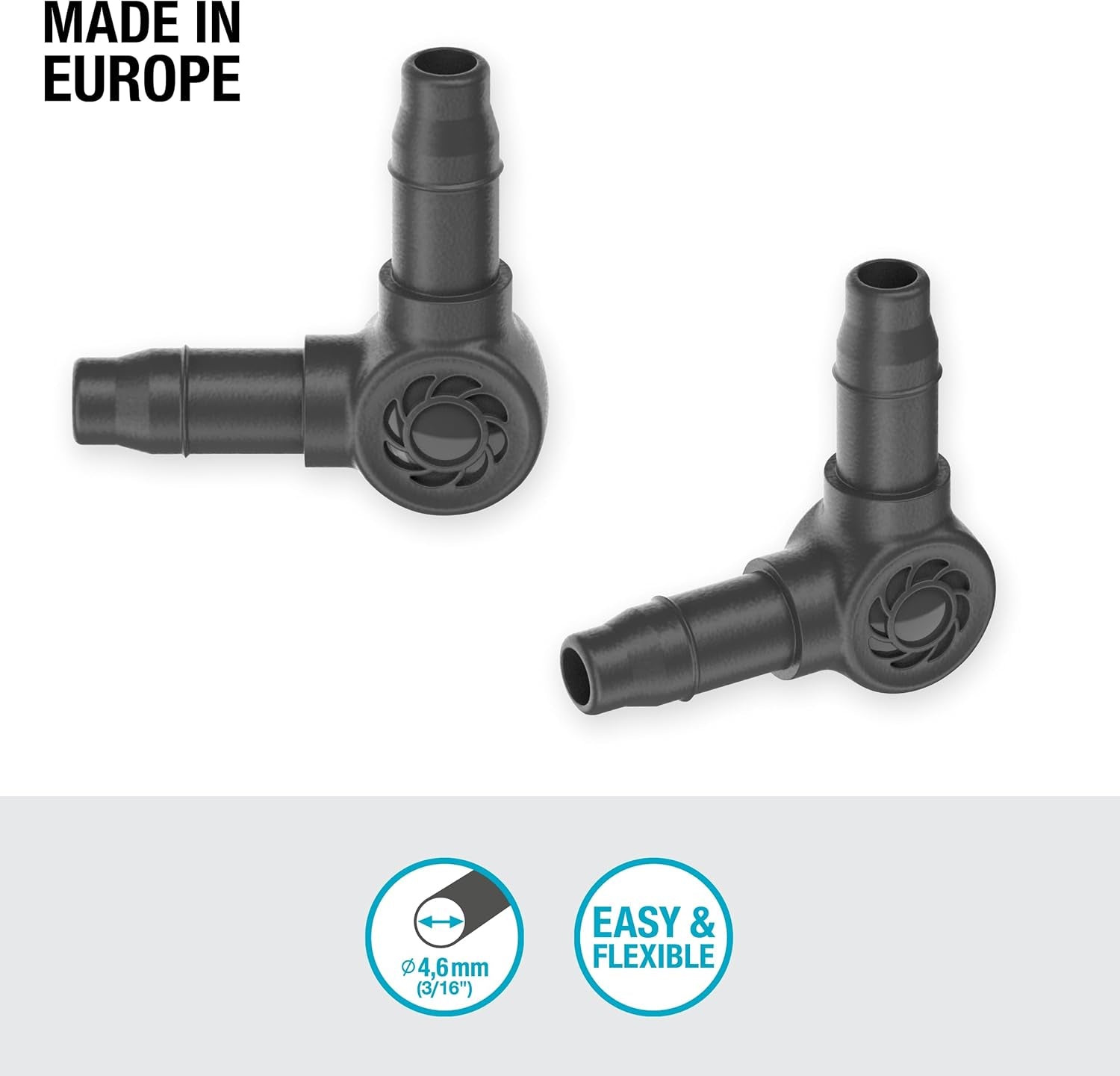 L-Stück für Gardena Micro-Drip 4,6 mm (3/16 Zoll): Zur Änderung der Verteilungsrichtung und der Tropfleitungen um 90 Grad, knickfreie Installation, einfache und flexible Verbindungstechnik (13212-20)