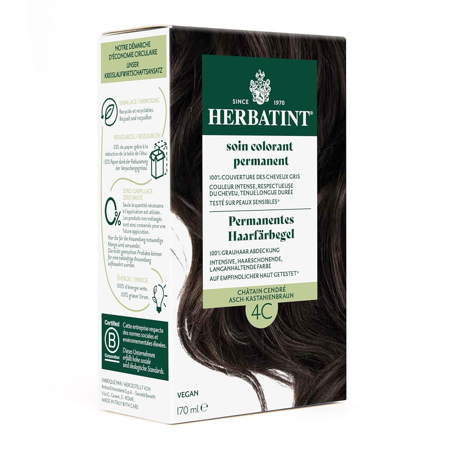 Permanentes Haarfärbegel 6N Dunkelblond – 170 ml I Ammoniakfrei, 100 % Grauhaarabdeckung I Getestet auf empfindlicher Haut, mit 8 Pflanzenextrakten Naty Shop Haarfärbemittel 4C Aschbraun